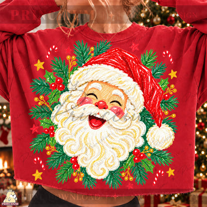 Jolly Santa Christmas PNG – Holly & Candy Cane Holiday Design | Digital Download