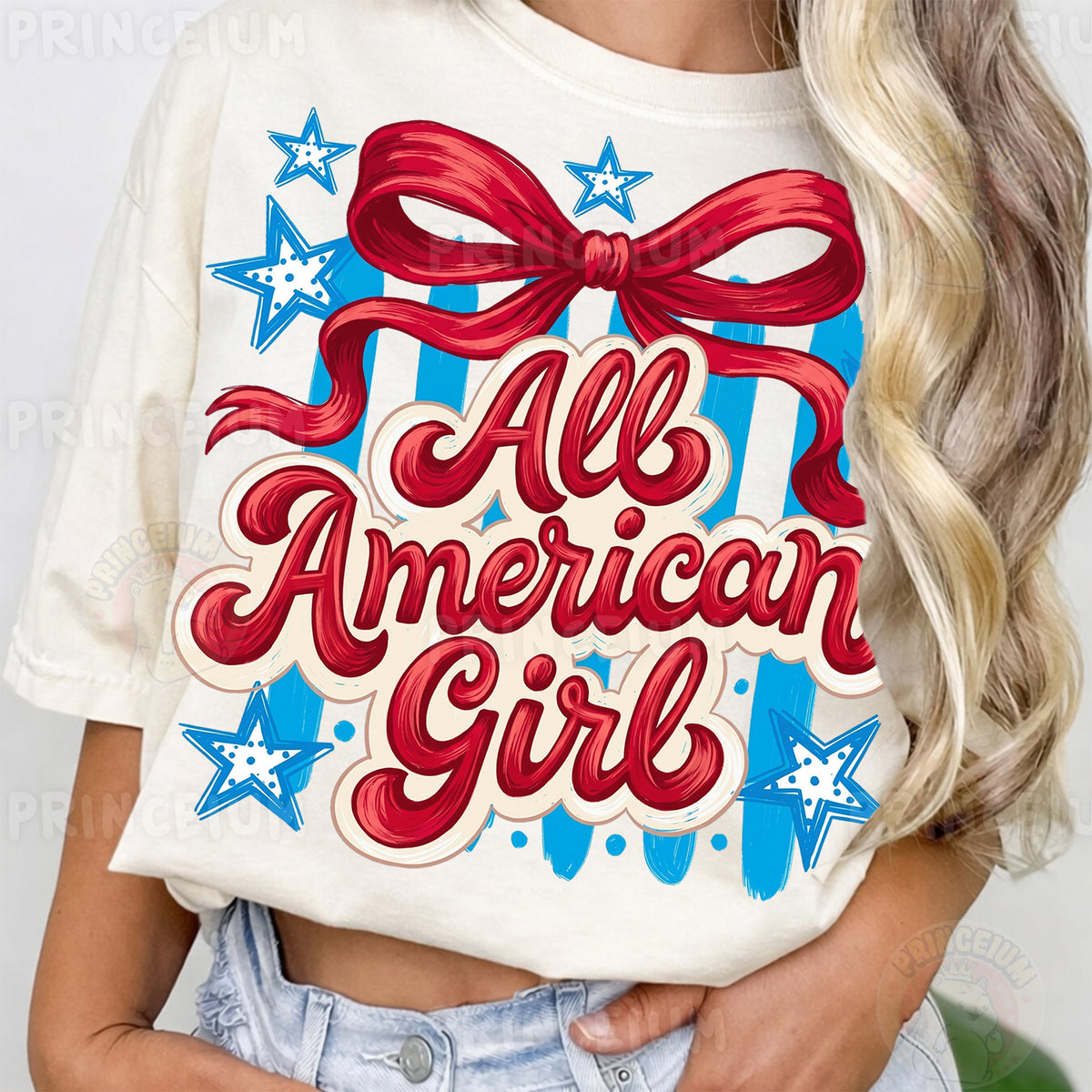 All American Girl Sublimation Design PNG | Patriotic Red Bow Digital Download
