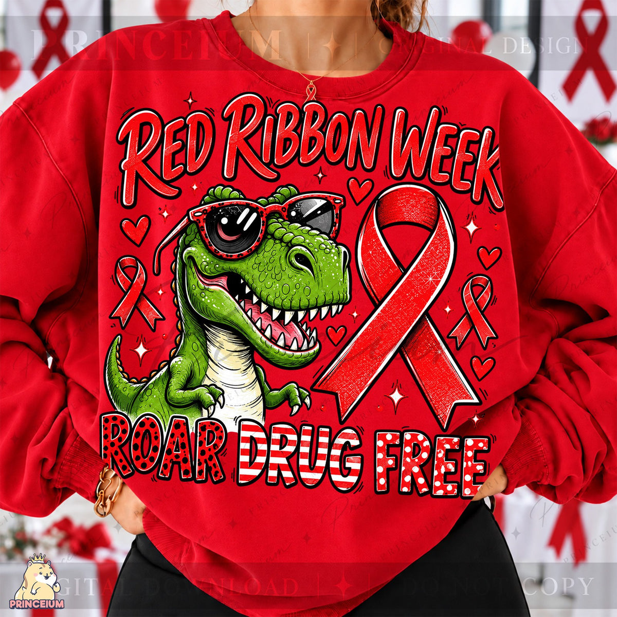 Red Ribbon Week Dinosaur Roar Drug Free