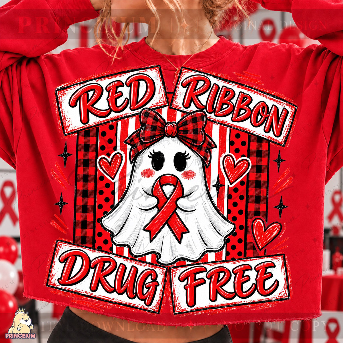 Red Ribbon Drug Free Ghost