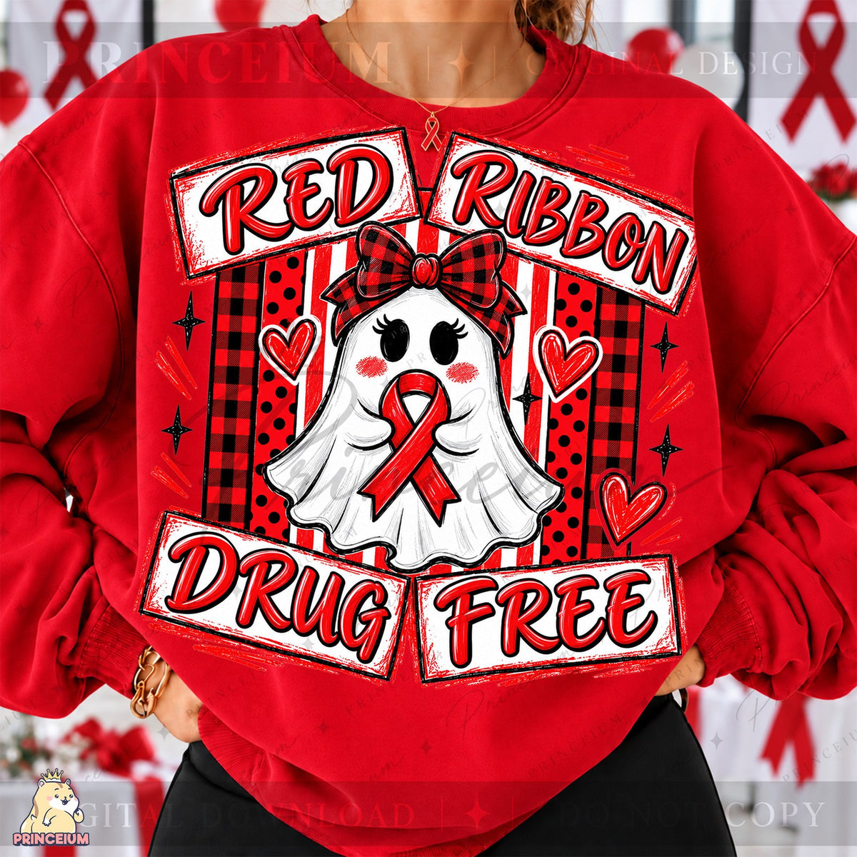 Red Ribbon Drug Free Ghost