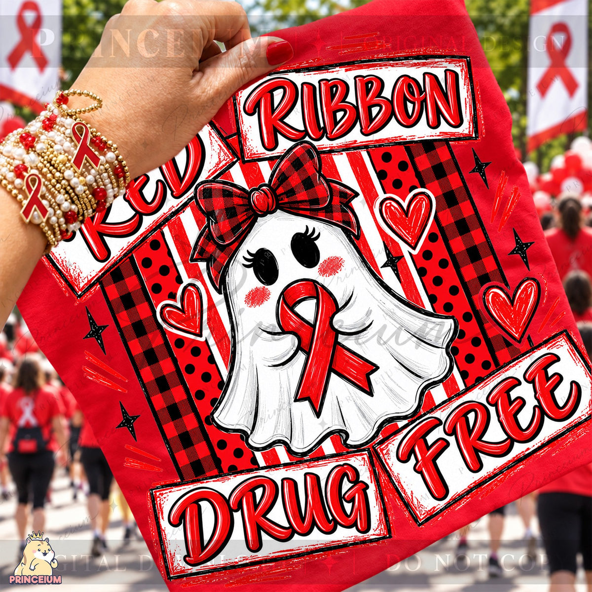 Red Ribbon Drug Free Ghost