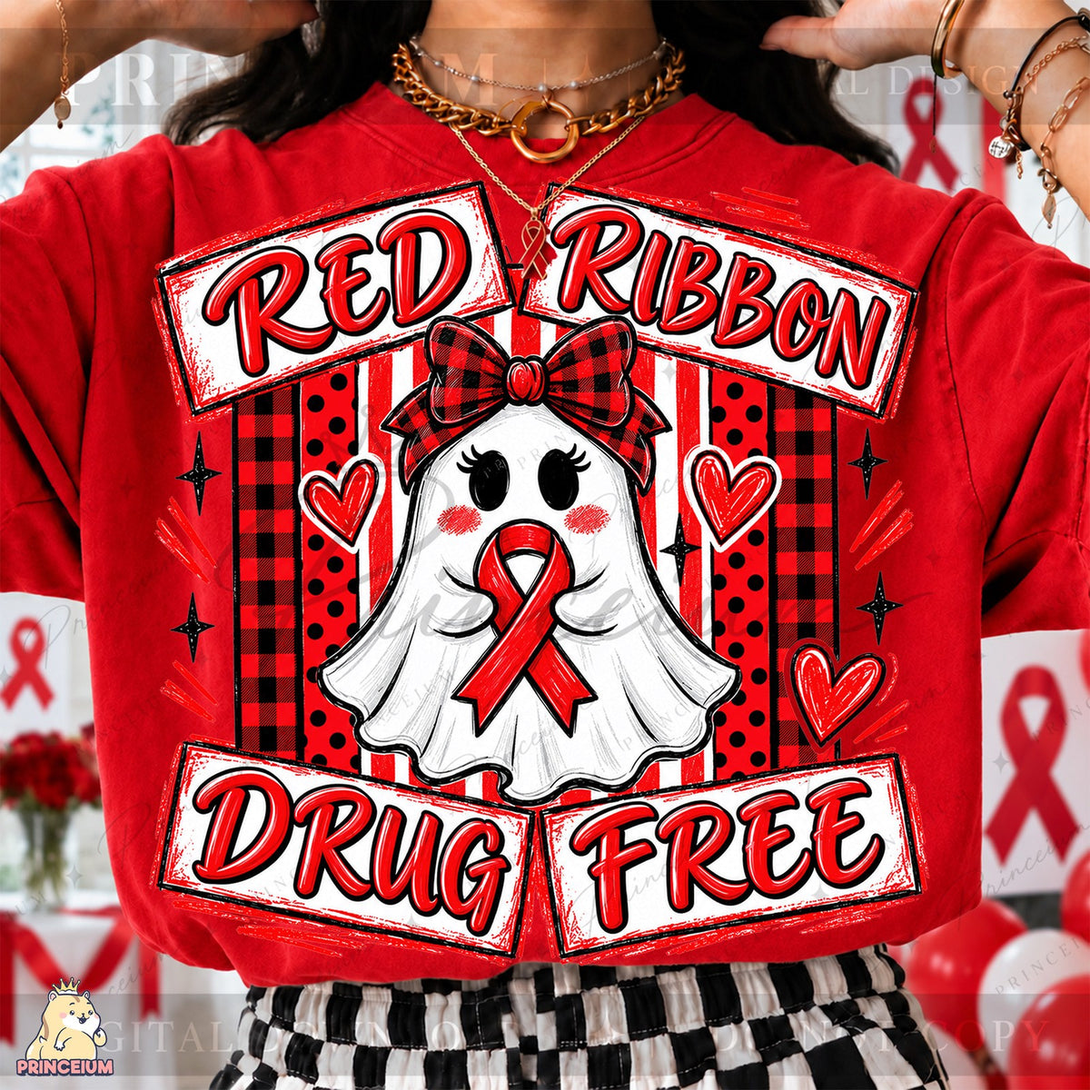 Red Ribbon Drug Free Ghost