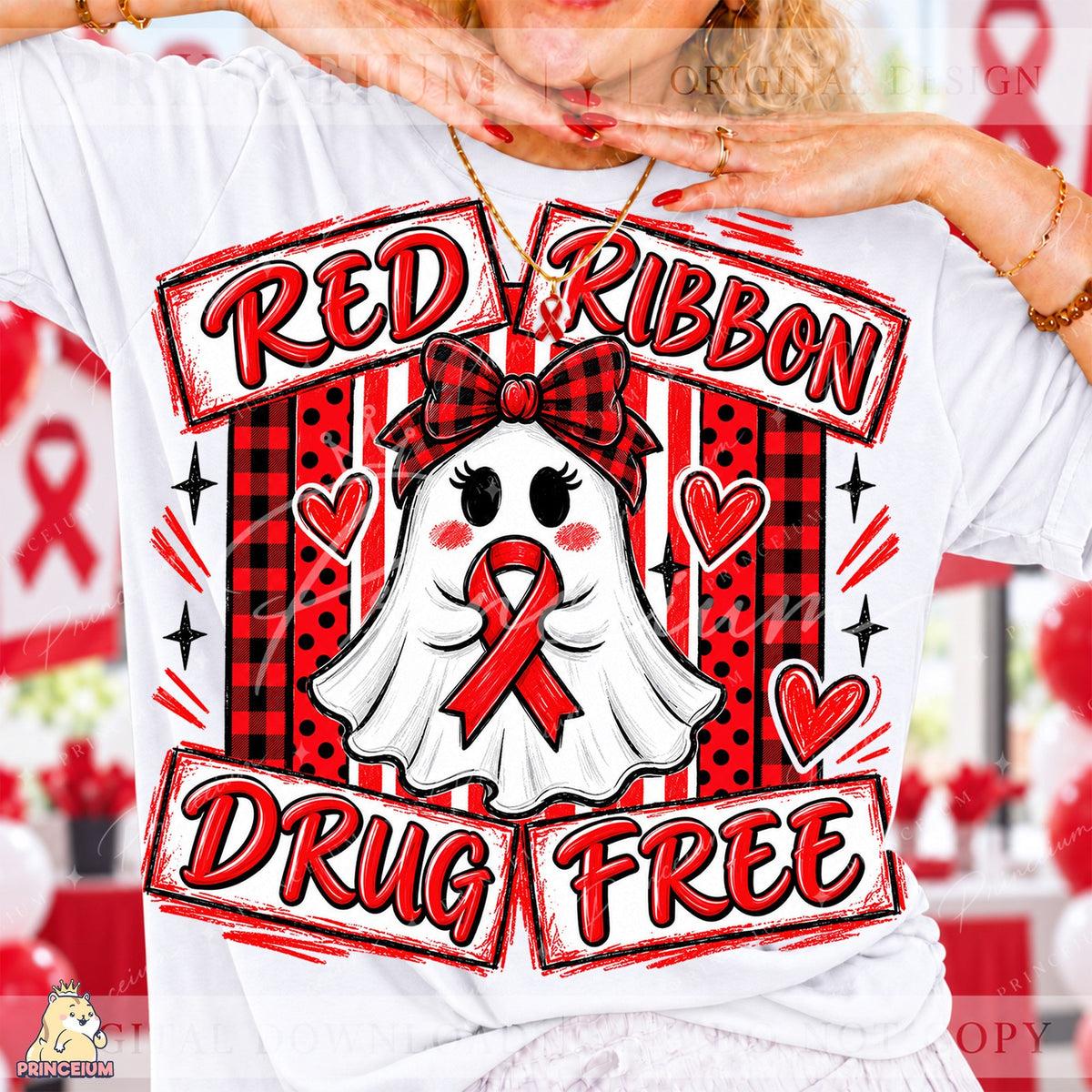 Red Ribbon Drug Free Ghost