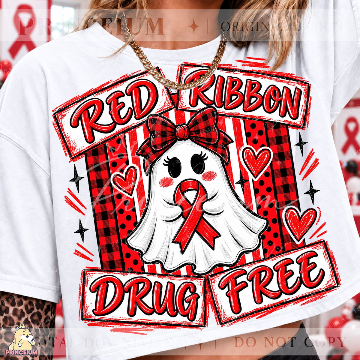 Red Ribbon Drug Free Ghost