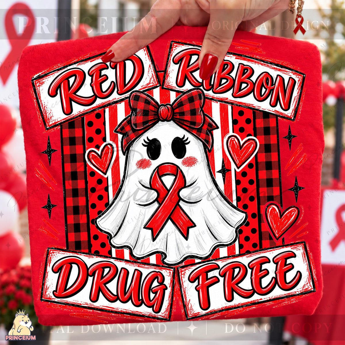Red Ribbon Drug Free Ghost
