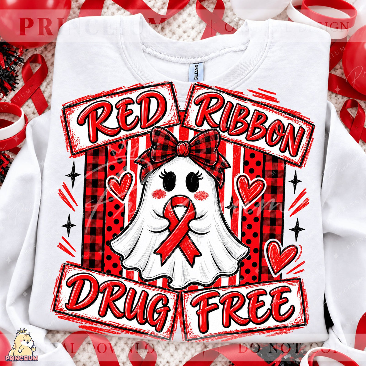 Red Ribbon Drug Free Ghost