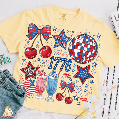 a yellow t - shirt with an american flag design