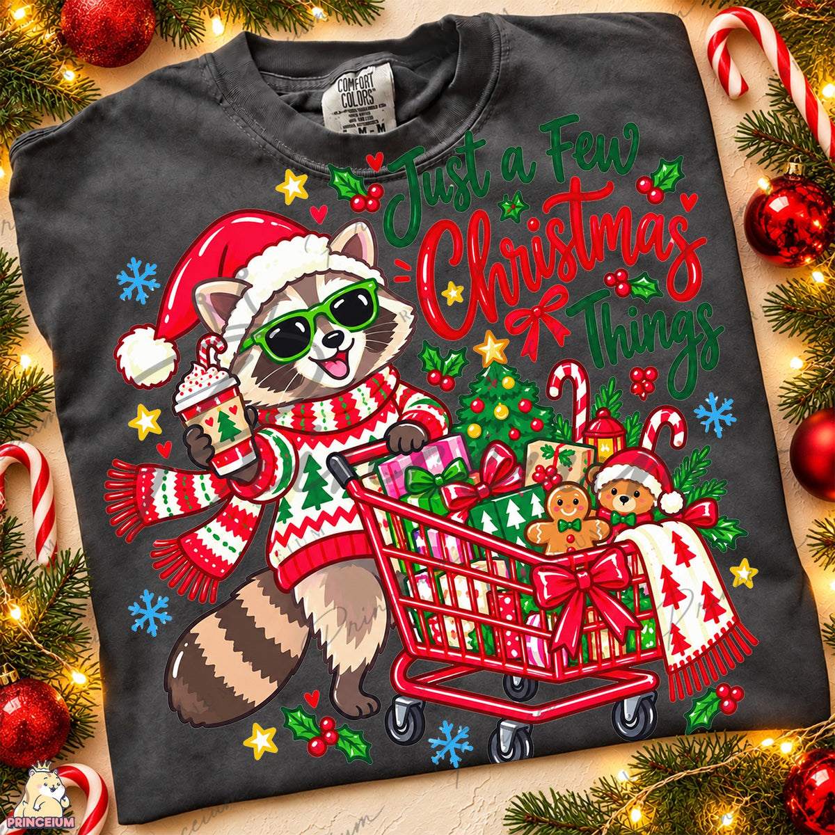 Santa Raccoon Christmas Shopping Front and Back