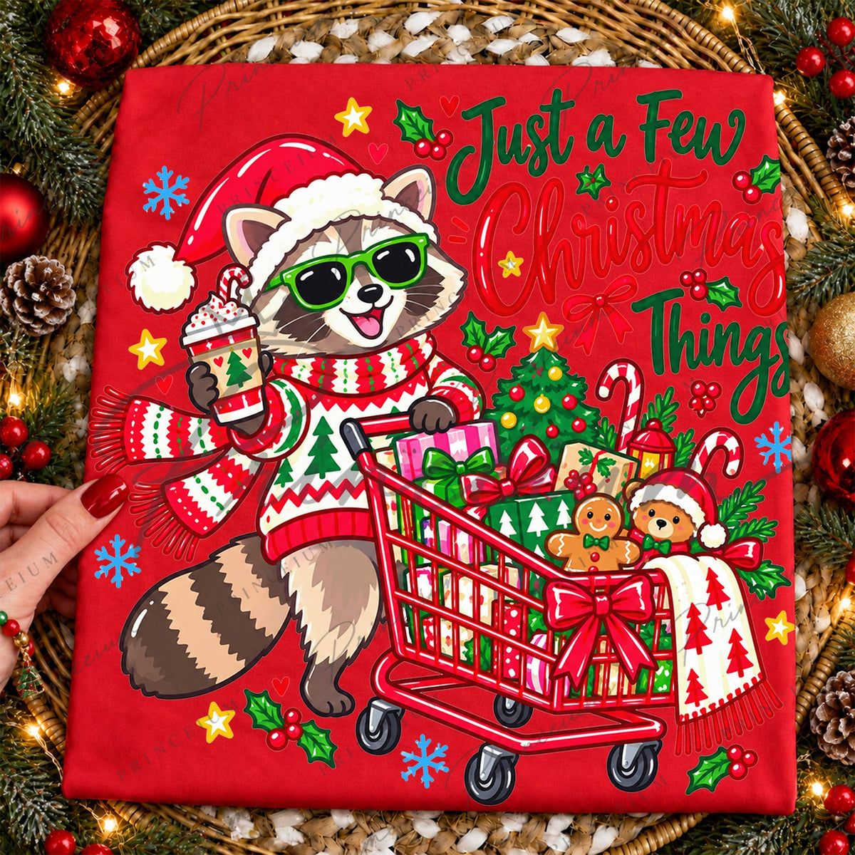 Santa Raccoon Christmas Shopping Front and Back