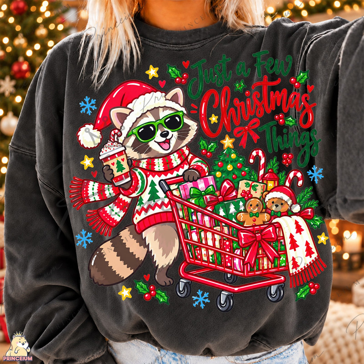 Santa Raccoon Christmas Shopping Front and Back