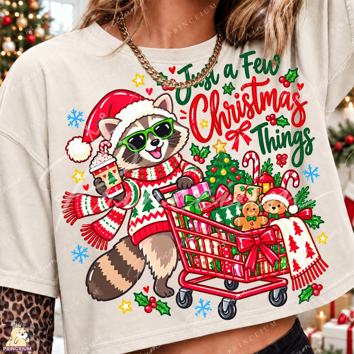 Santa Raccoon Christmas Shopping Front and Back