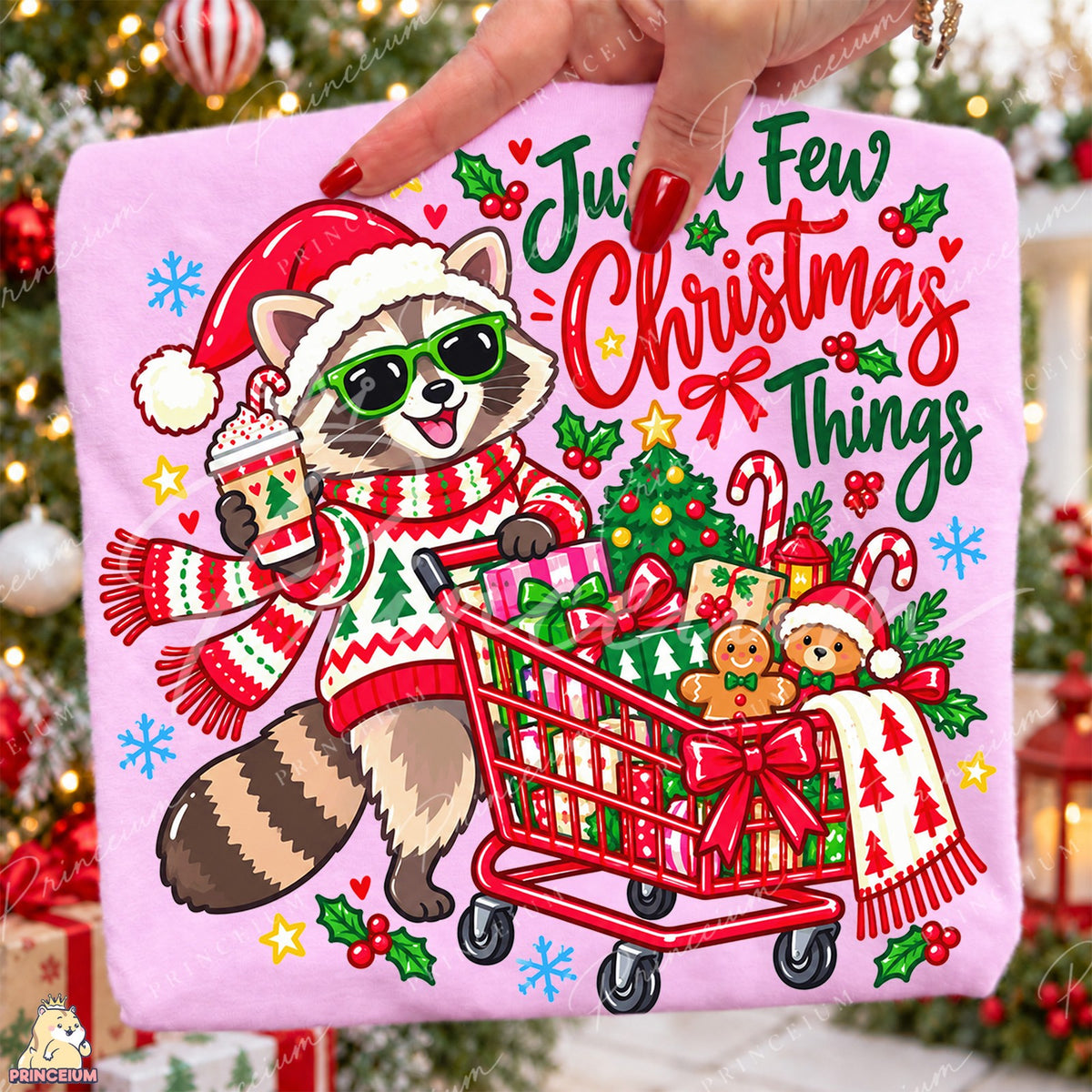 Santa Raccoon Christmas Shopping Front and Back