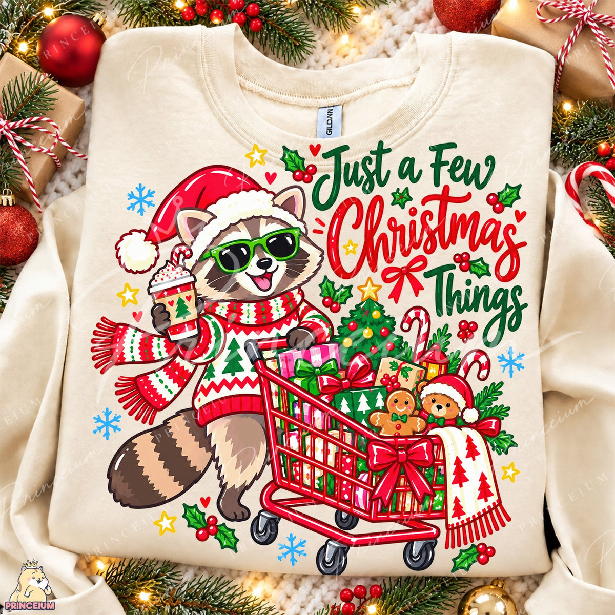 Santa Raccoon Christmas Shopping Front and Back
