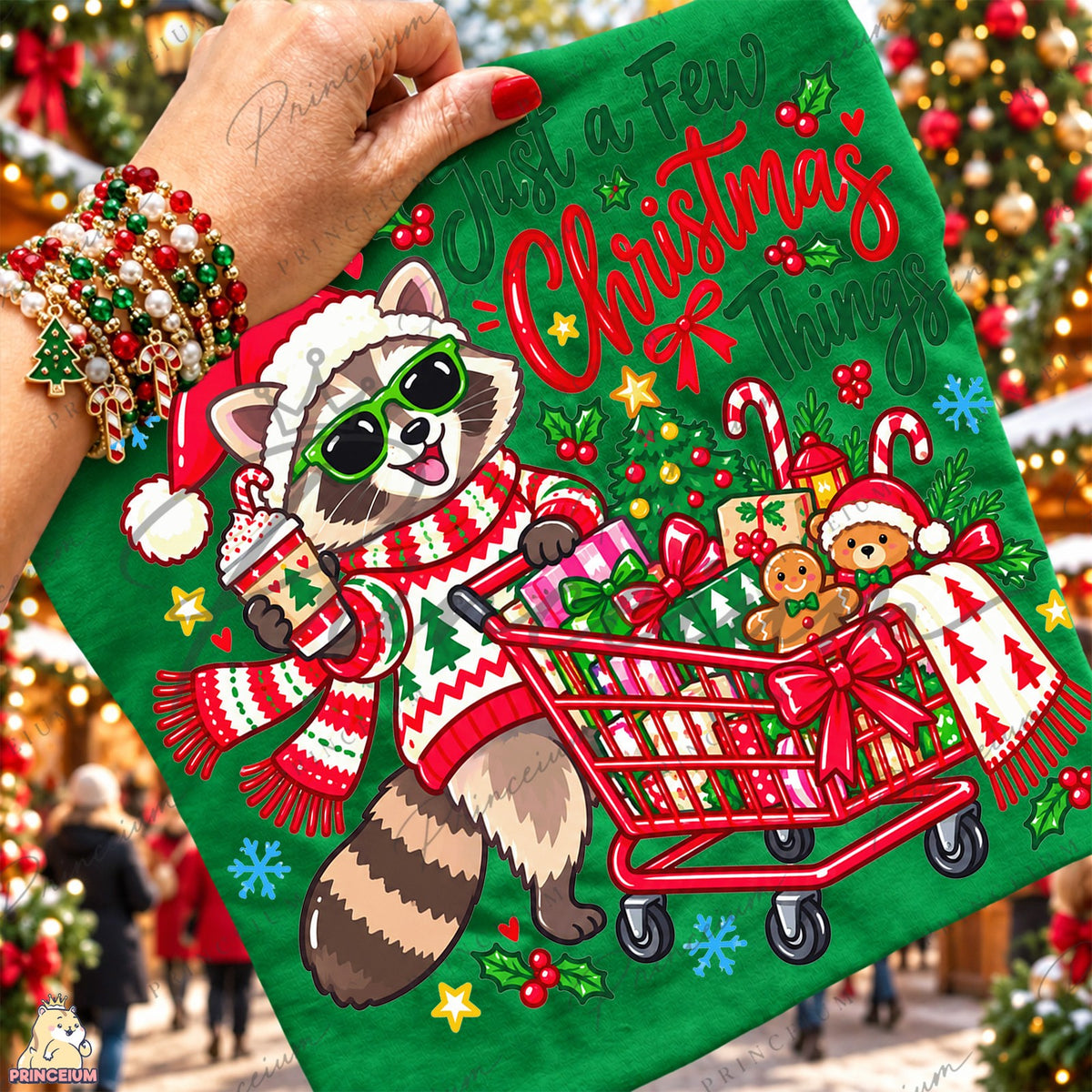 Santa Raccoon Christmas Shopping Front and Back