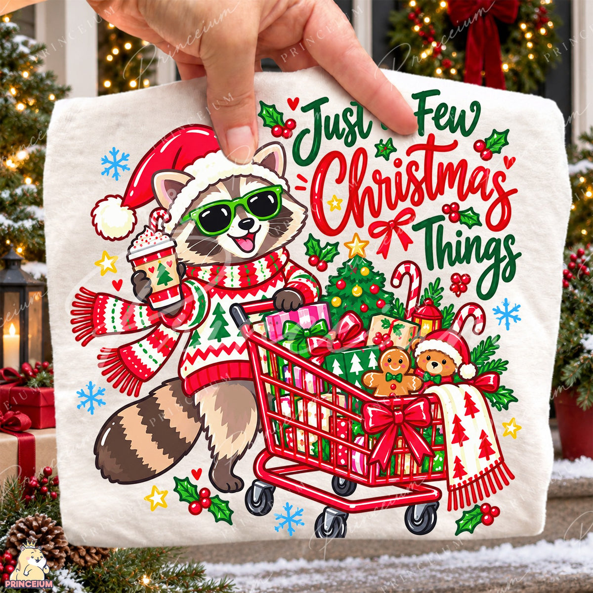 Santa Raccoon Christmas Shopping Front and Back