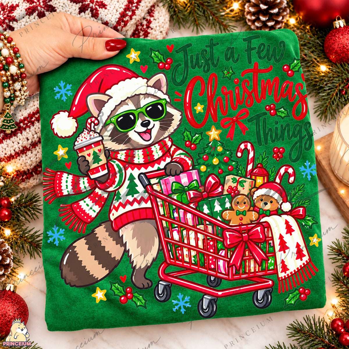 Santa Raccoon Christmas Shopping Front and Back