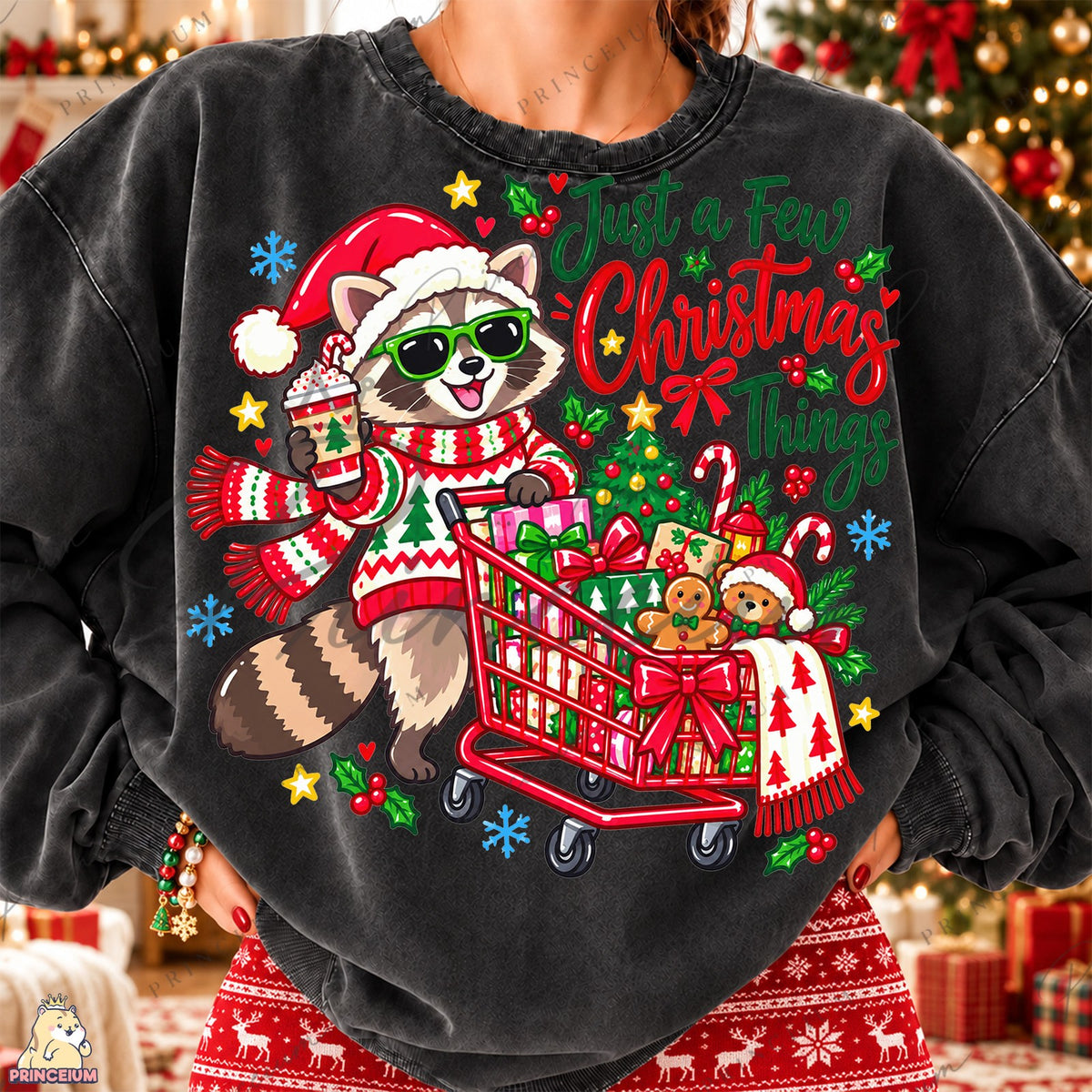 Santa Raccoon Christmas Shopping Front and Back