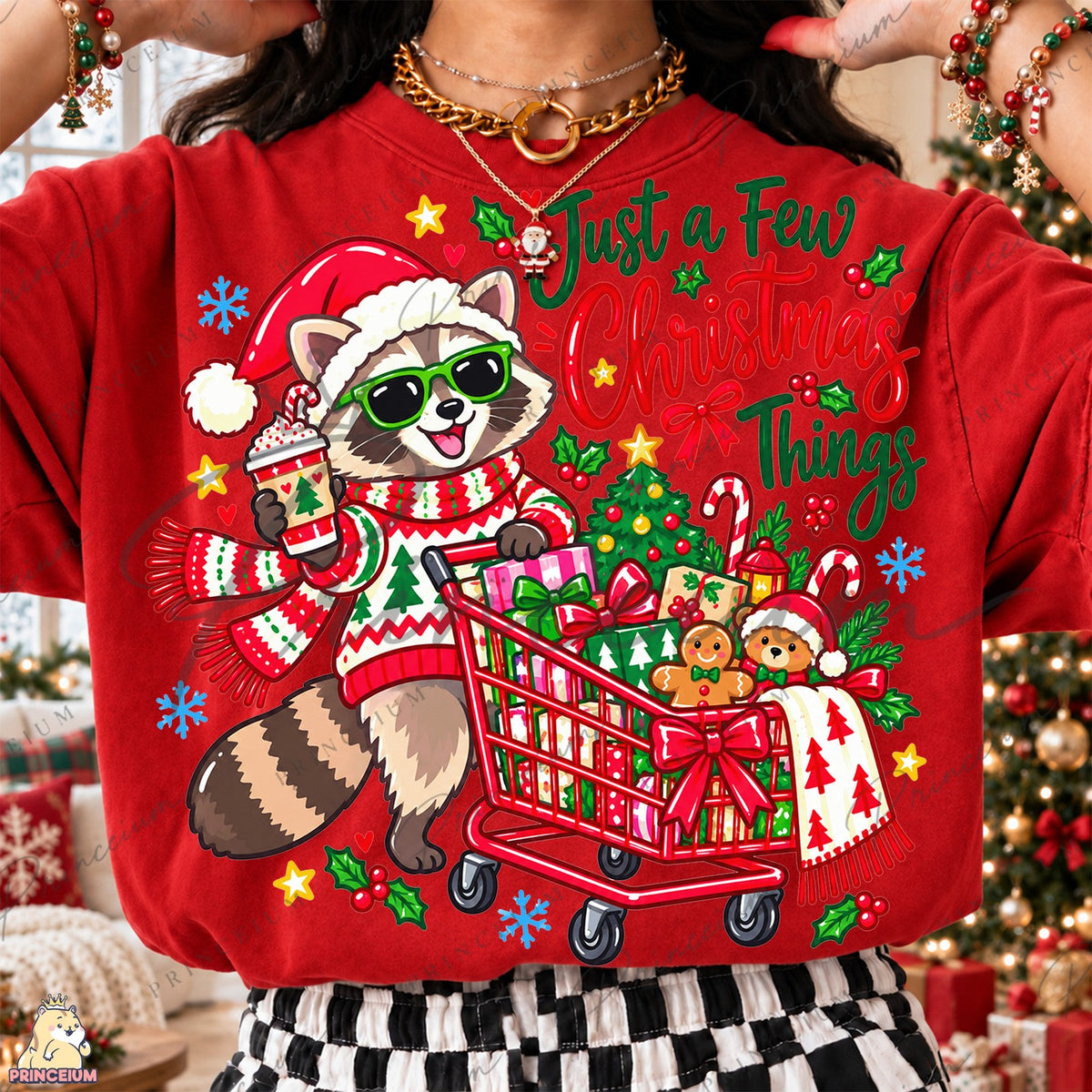 Santa Raccoon Christmas Shopping Front and Back