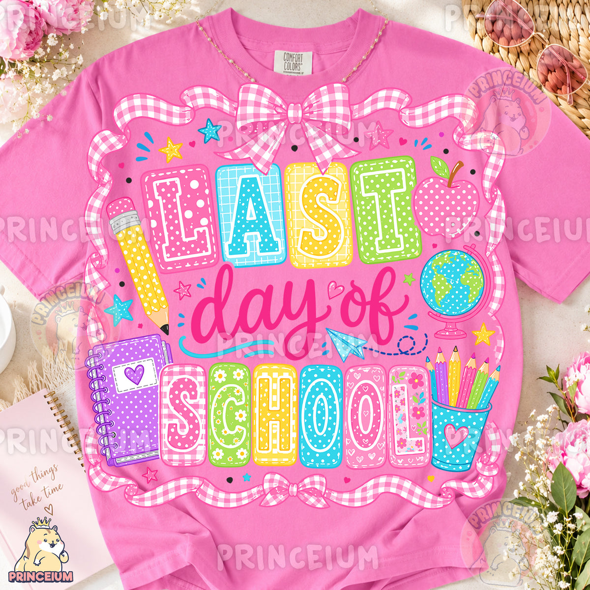 Last Day of School Sublimation Design PNG Teacher Gingham Bow Digital Download NEW26