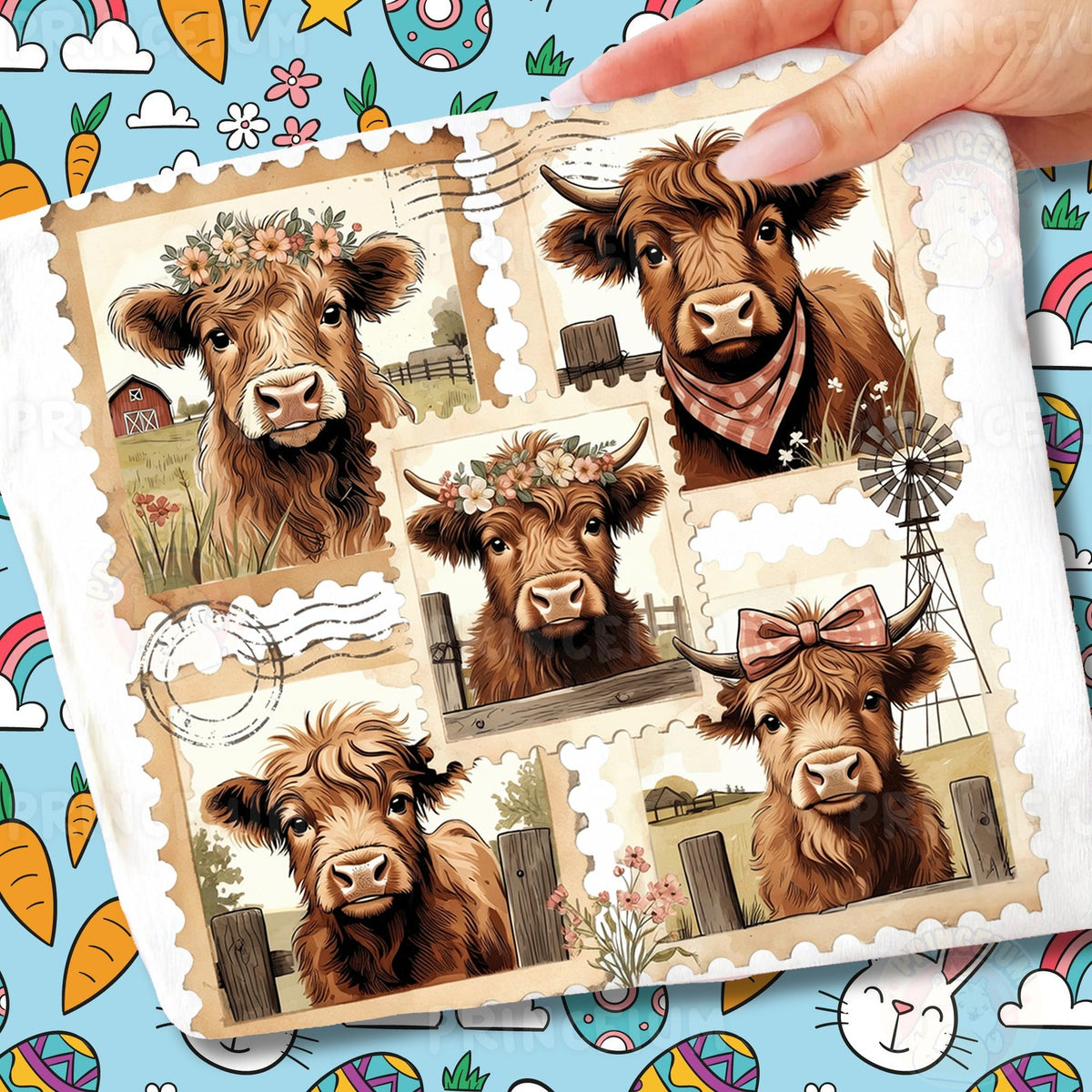 Vintage Highland Cow Stamps