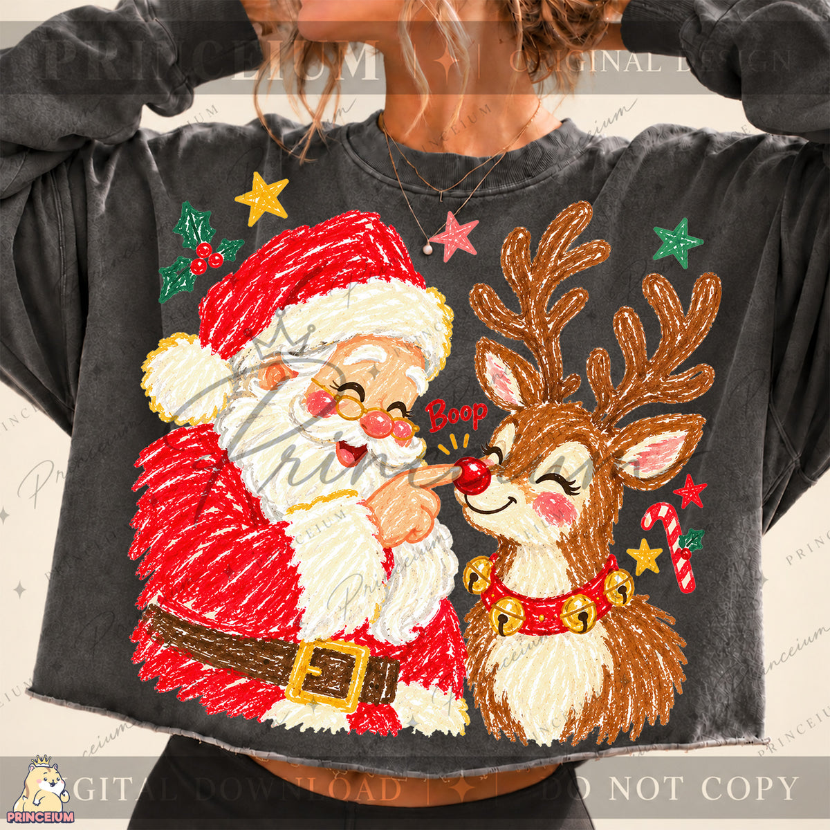 Santa & Reindeer Nose Boop Christmas PNG Cute Holiday Design | Digital Download