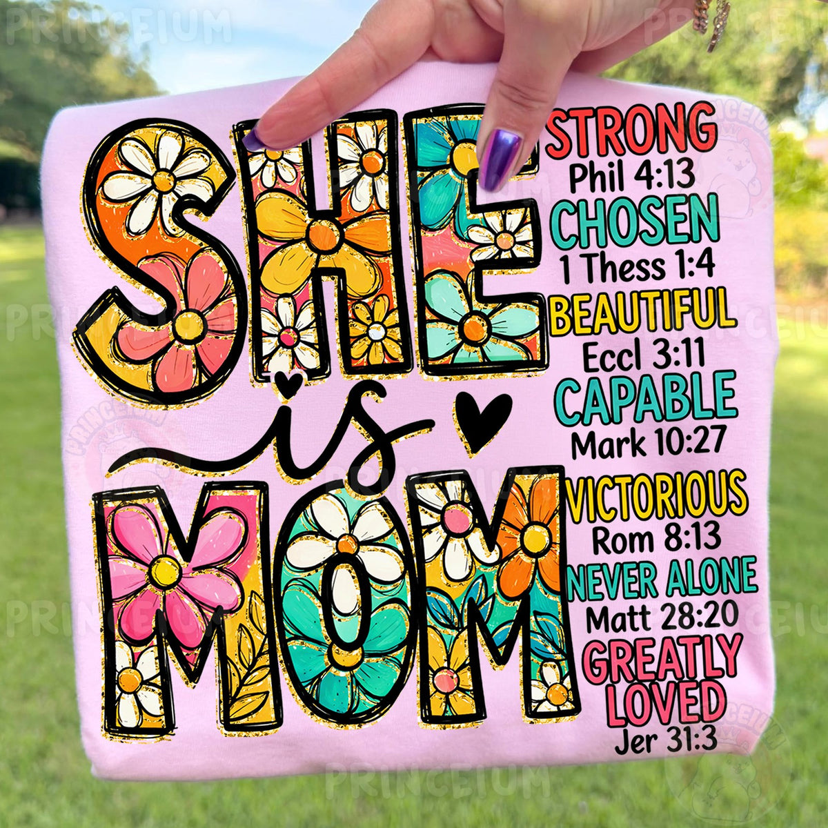 She Is Mom Floral Scripture