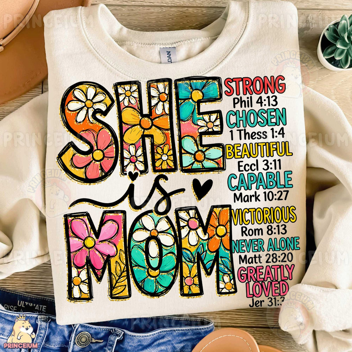 She Is Mom Floral Scripture