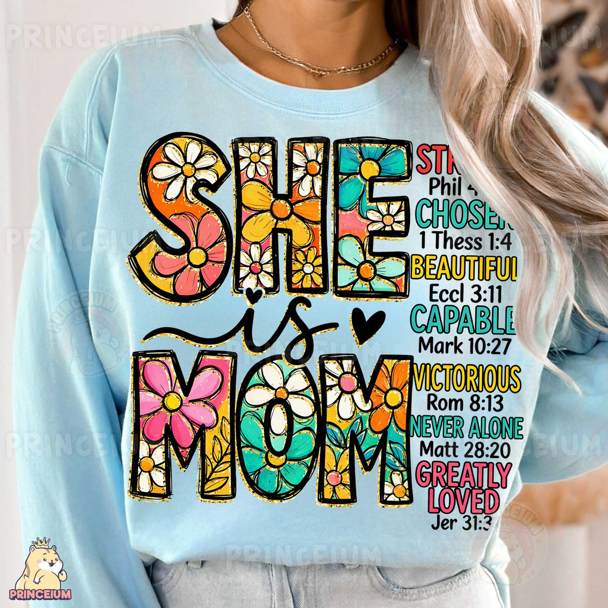 She Is Mom Floral Scripture