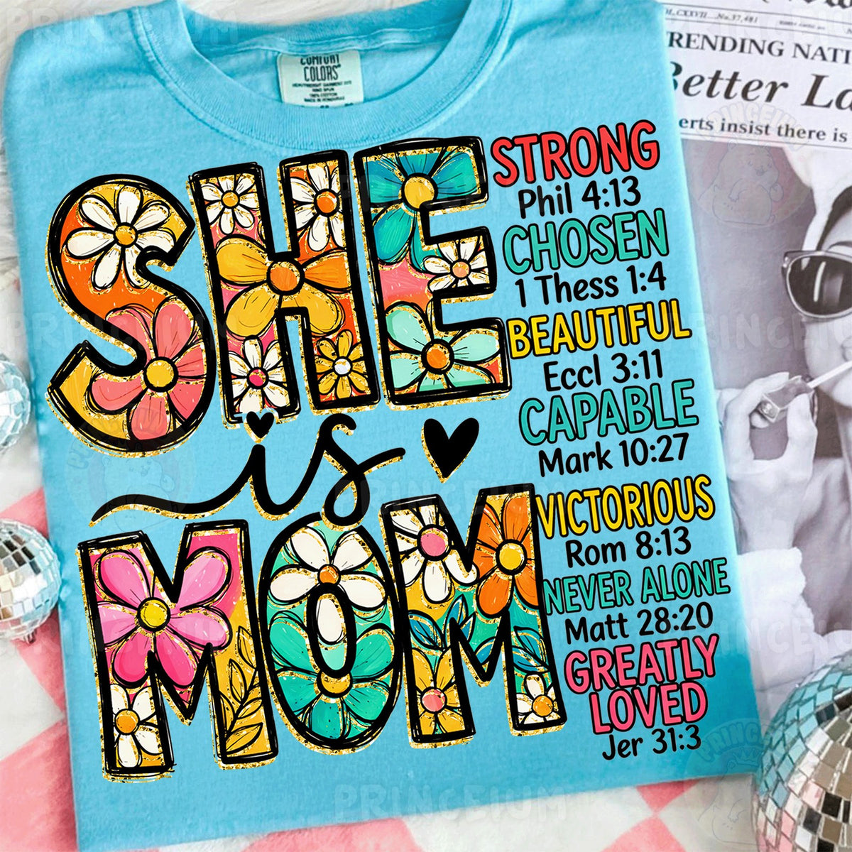 She Is Mom Floral Scripture