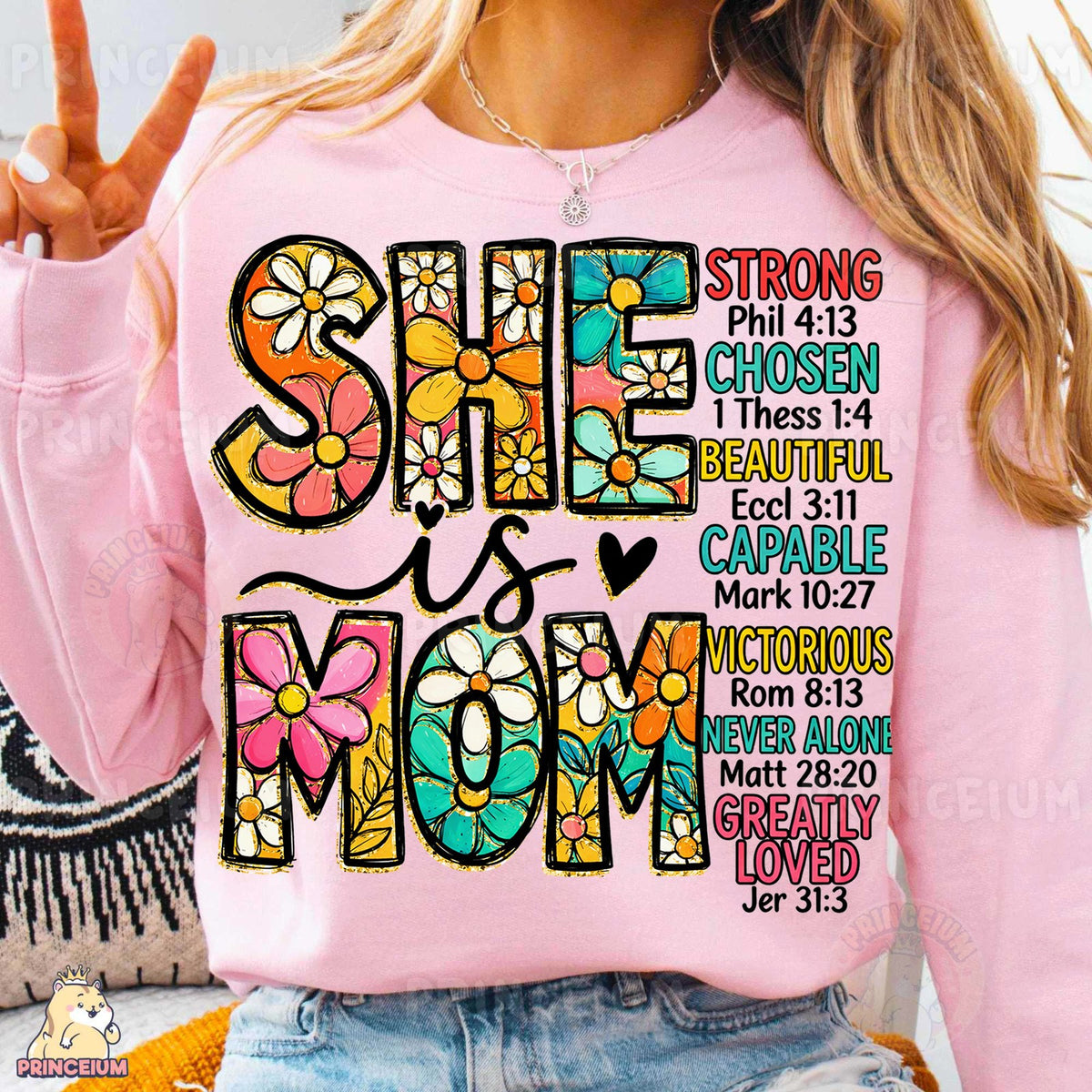She Is Mom Floral Scripture