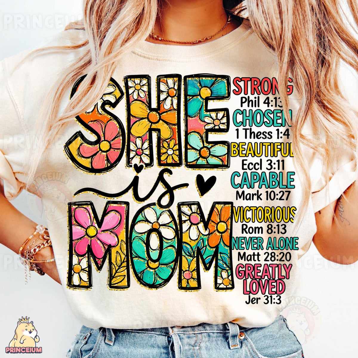 She Is Mom Floral Scripture