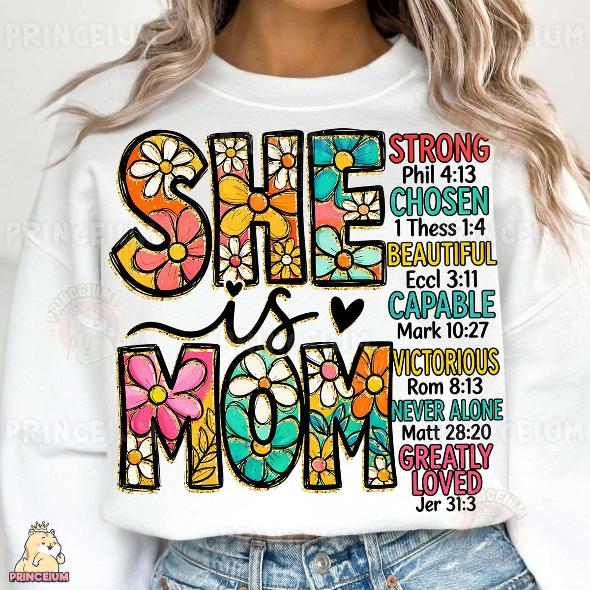 She Is Mom Floral Scripture