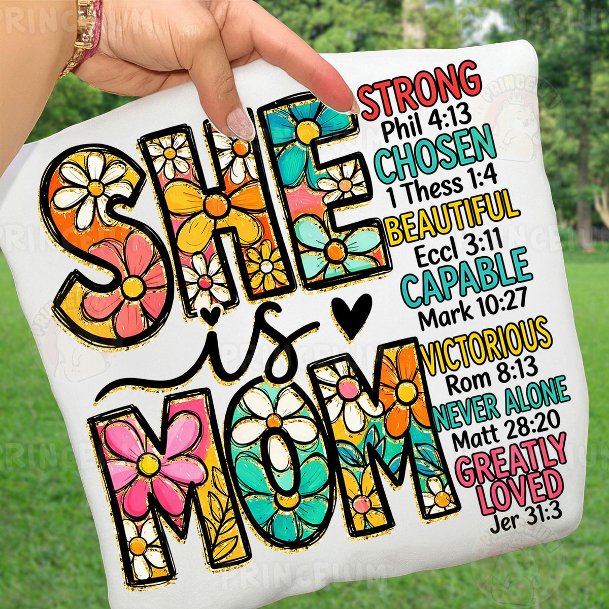 She Is Mom Floral Scripture