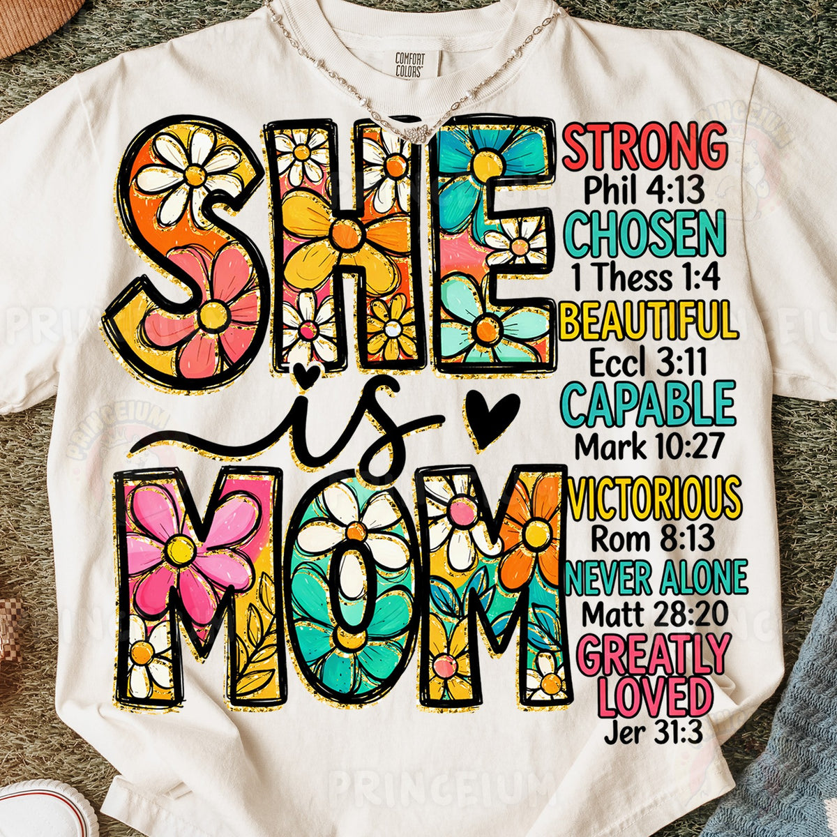 She Is Mom Floral Scripture