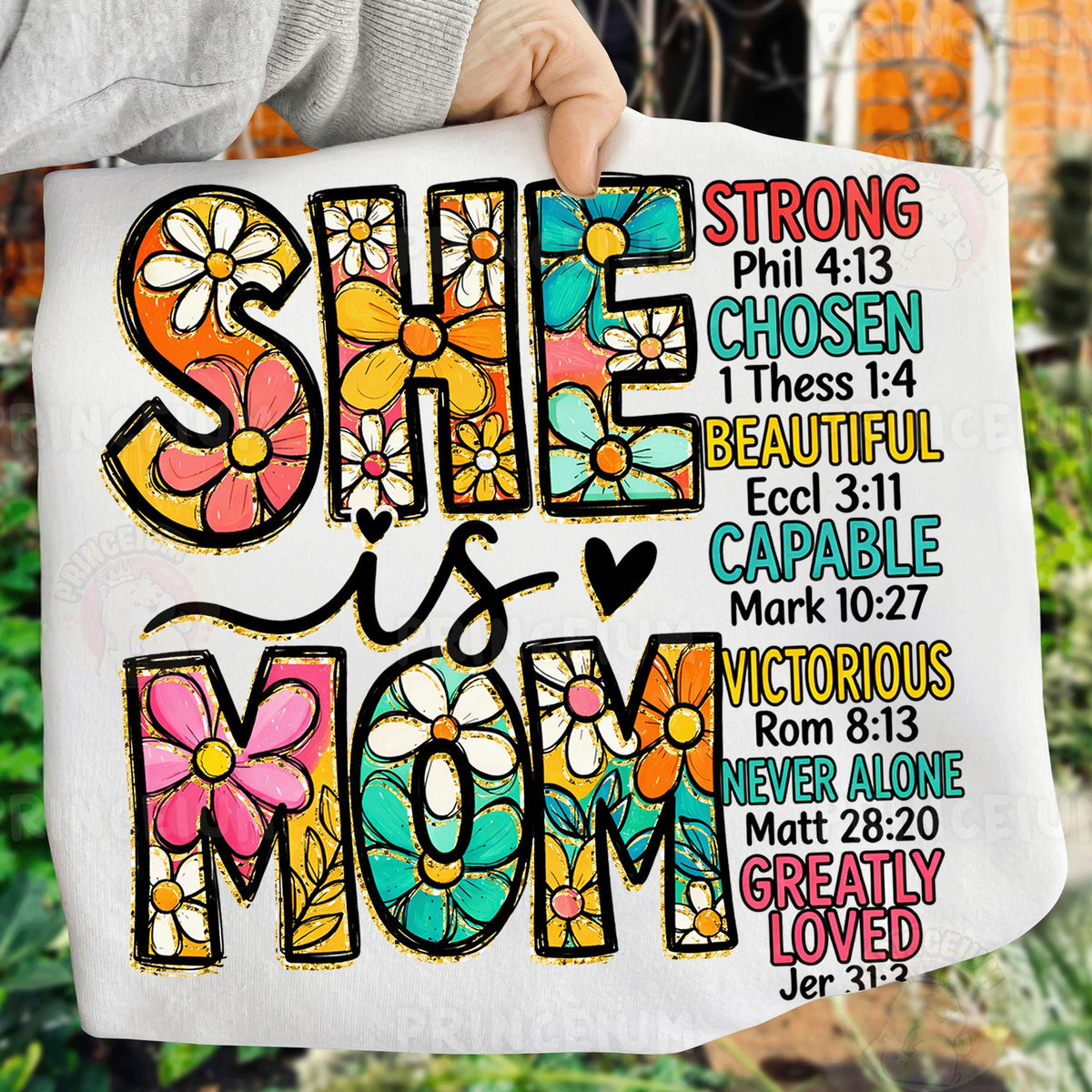 She Is Mom Floral Scripture