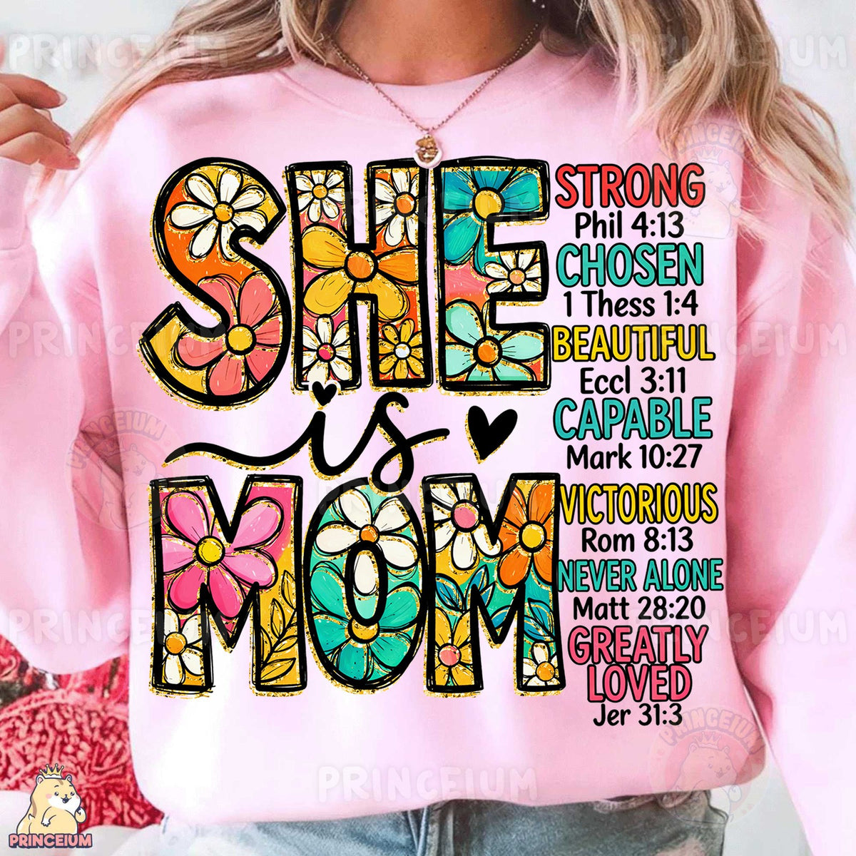 She Is Mom Floral Scripture