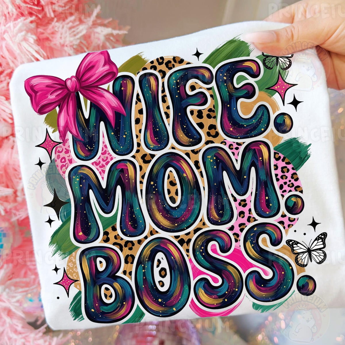 Wife Mom Boss Leopard Bow