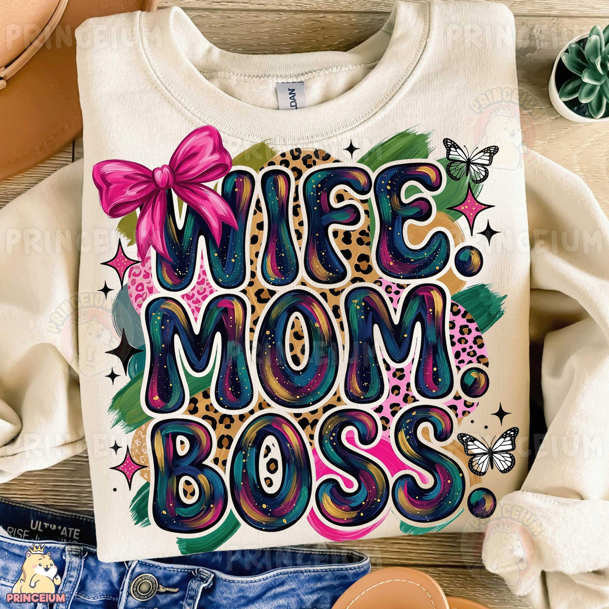 Wife Mom Boss Leopard Bow