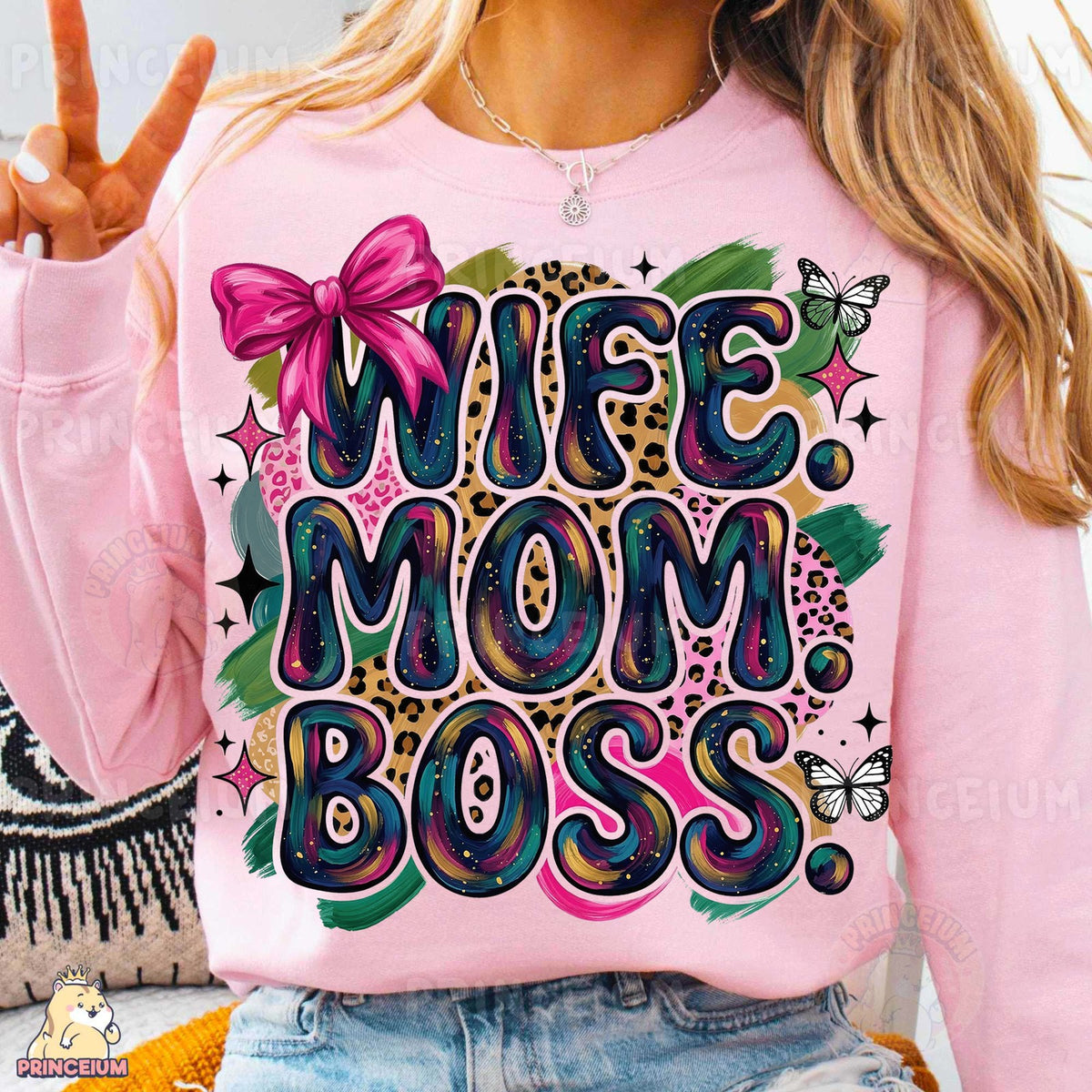 Wife Mom Boss Leopard Bow