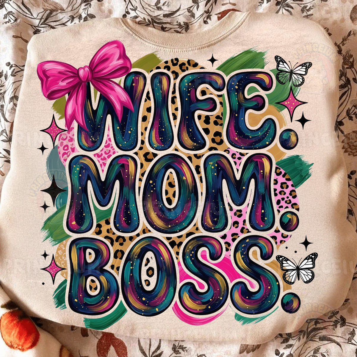 Wife Mom Boss Leopard Bow