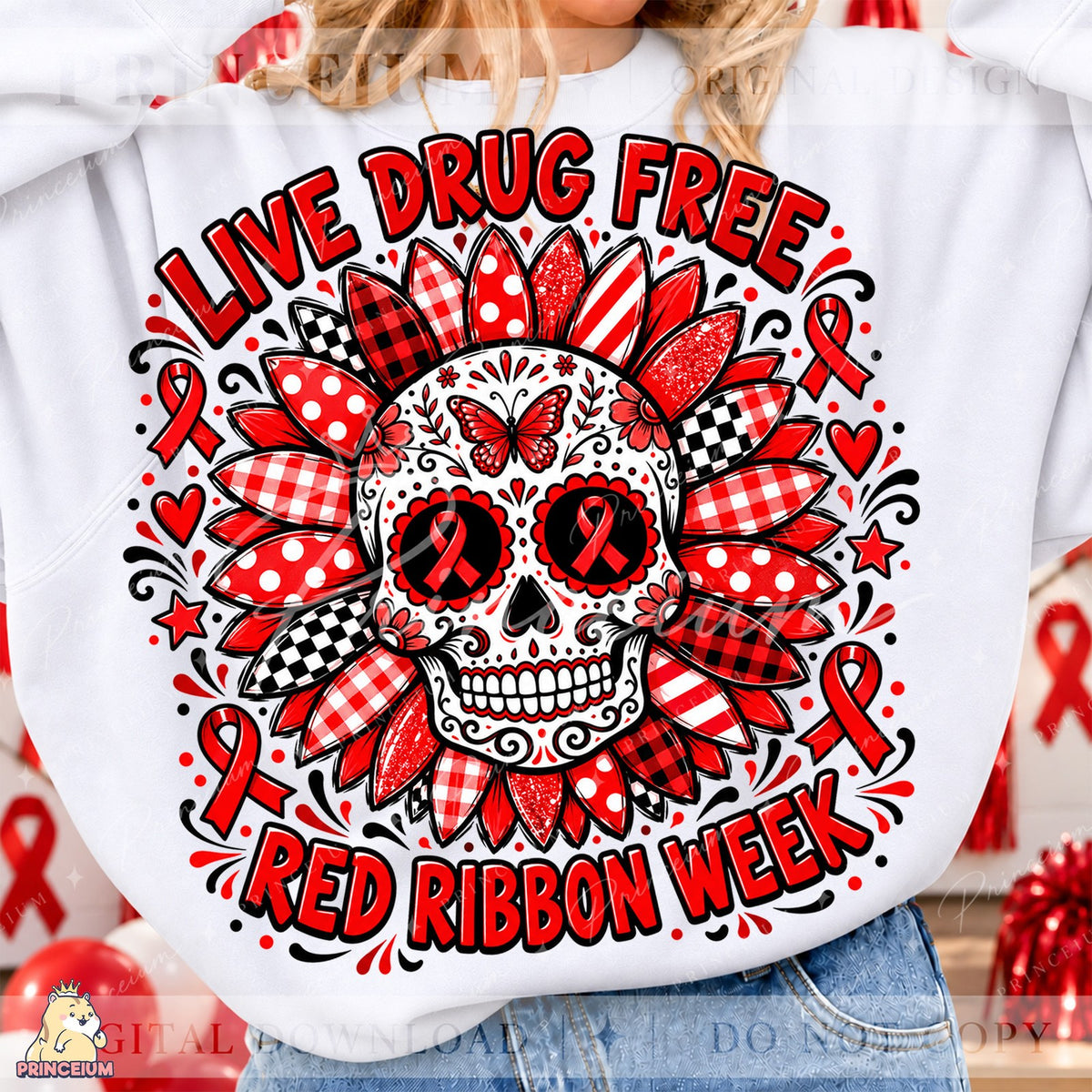 Red Ribbon Week Sugar Skull