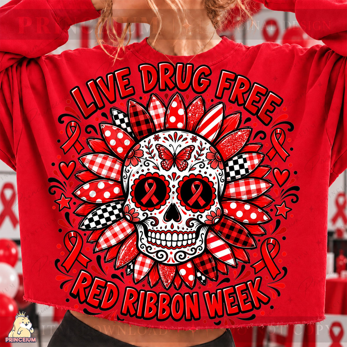 Red Ribbon Week Sugar Skull