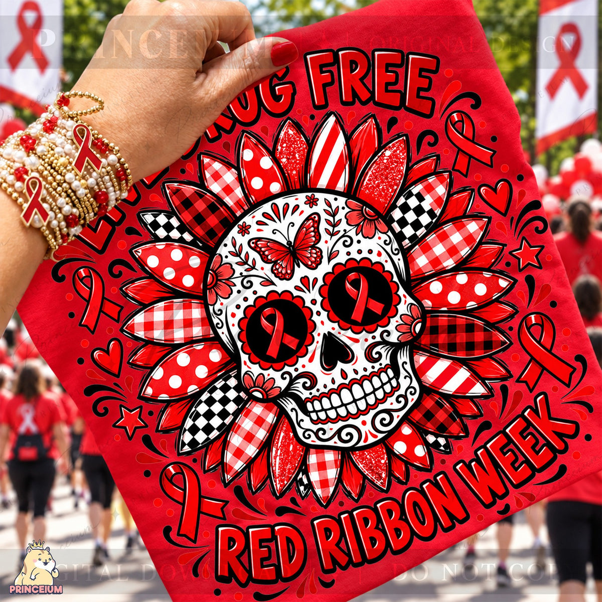 Red Ribbon Week Sugar Skull