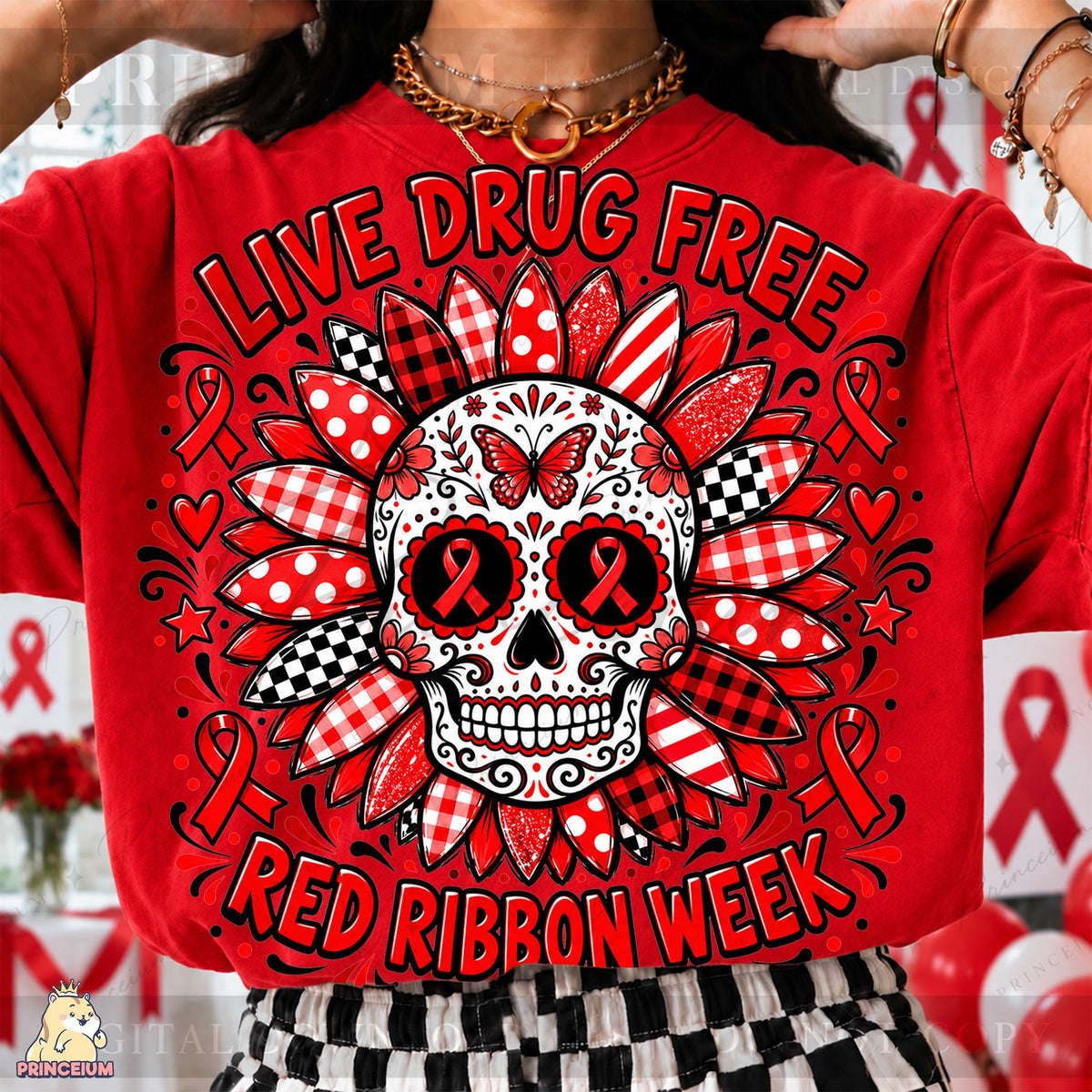 Red Ribbon Week Sugar Skull