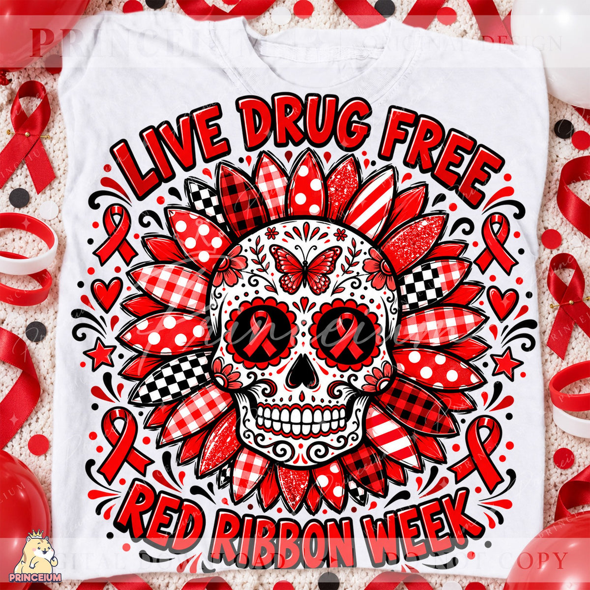 Red Ribbon Week Sugar Skull
