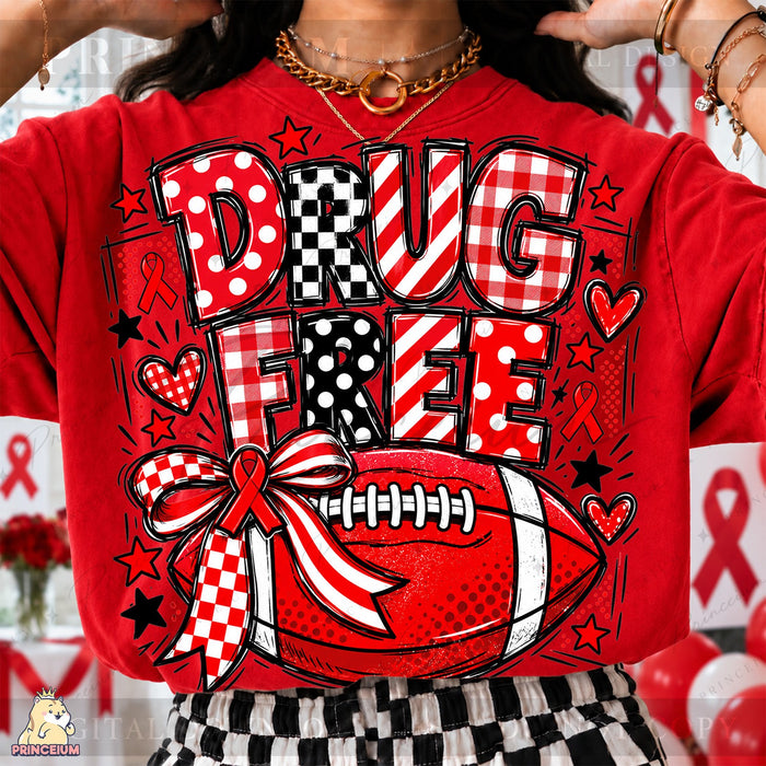 Drug Free Football Red Ribbon