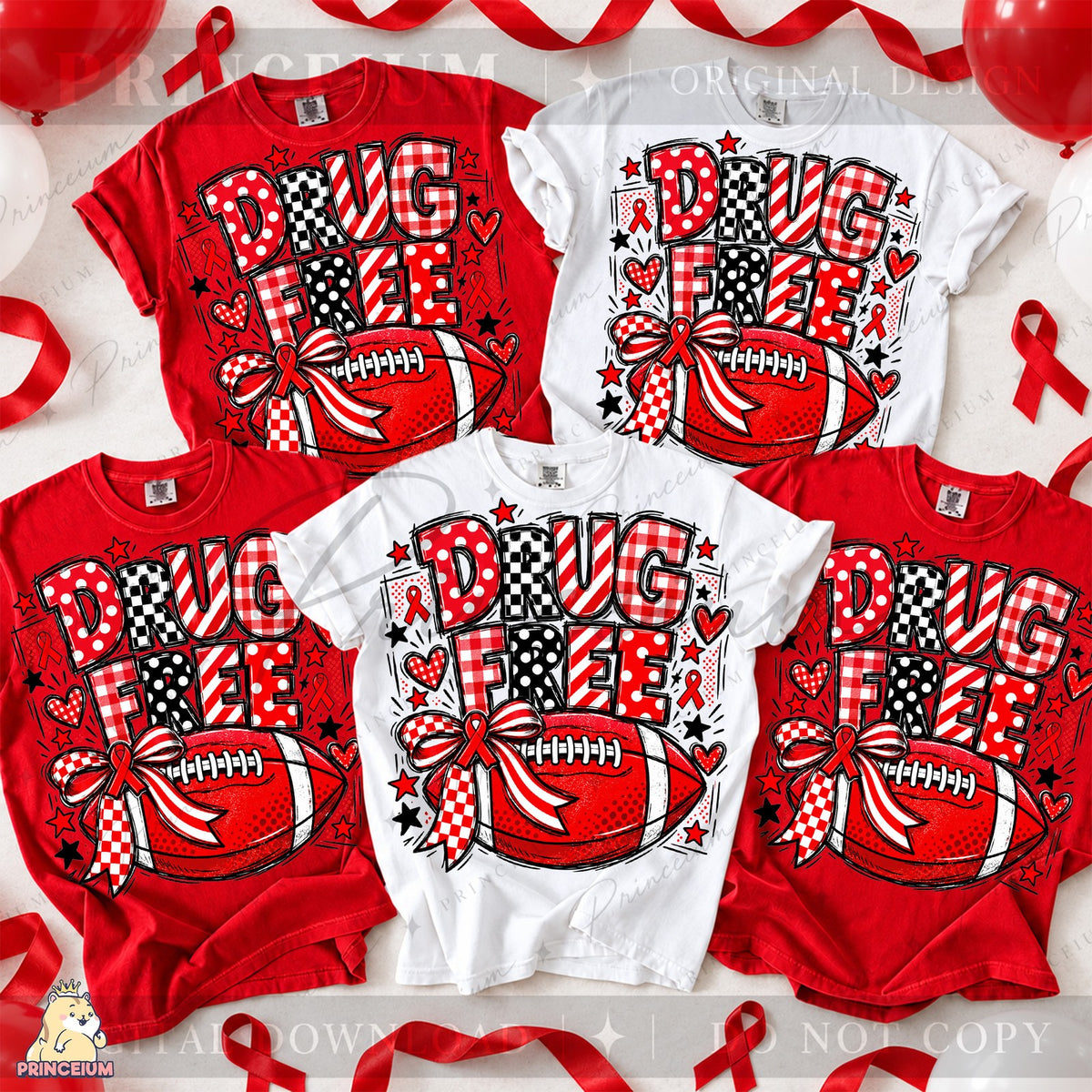 Drug Free Football Red Ribbon