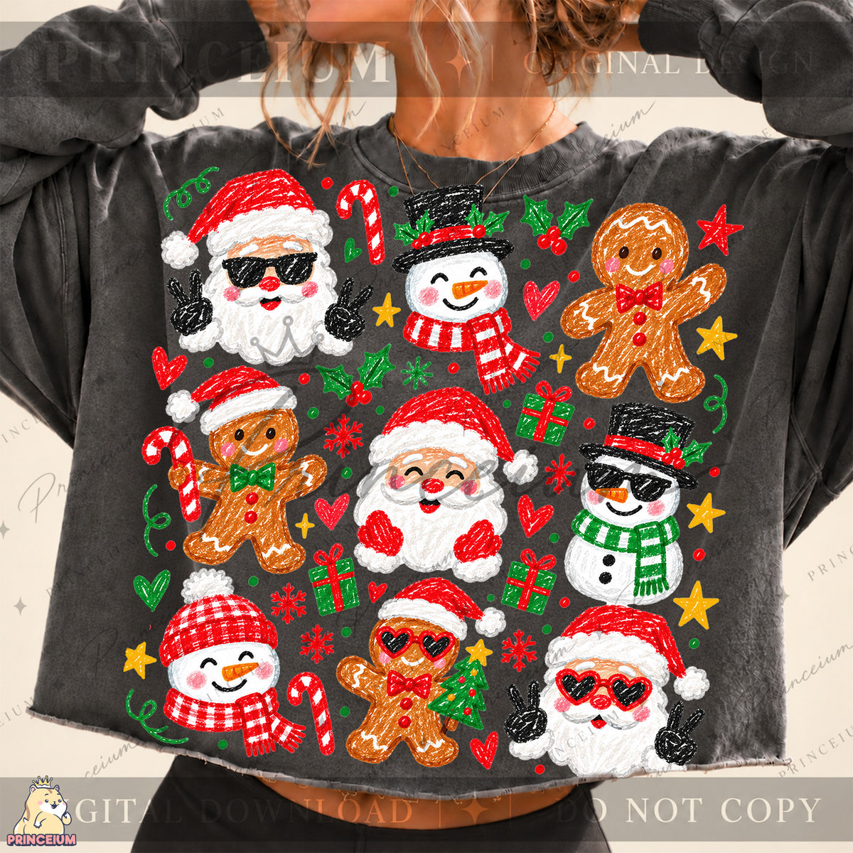 Christmas Doodle PNG – Santa, Snowman & Gingerbread Design  Digital Download