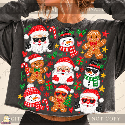 Christmas Doodle PNG – Santa, Snowman & Gingerbread Design  Digital Download
